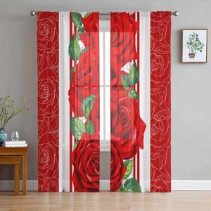 カーテンバレンタインローズリビングルームの装飾のための赤い薄いカーテン