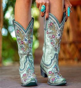 자수 부츠 여성 서부 Corral Cowboy Floral Wide Calf Vintage Slip on5513939