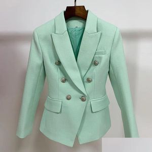 Womens Suits Blazers High Street Classic Baroque Designer Jacket Metal Lion Buttons Double Breasted Textured Blazer Mint Green Drop De Dhizf