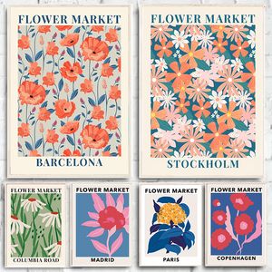Çiçek Pazarı Baskıları Poster Barcelona Stockholm Columbia Kopenhag Madrid Estetik Tuval Resim Resimleri Yatak Odası Ev Dekor