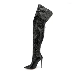 Boots Ladies Black High Heels Over The Knee Long Style Style Madure Women Shoes Spring Autumn Fashion Sexy Big Size Booties