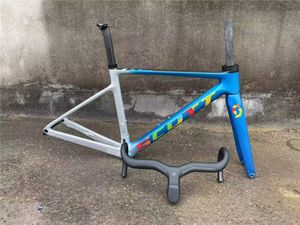 Addict RC Carbon Road Bike Frame Foil Disc Frame Fork Seat Post Clamp Headset Handlebar Blue Sliver 20 Color