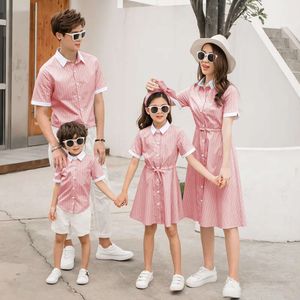 2024 Family Matching Tee Shirts for Dad Mother Daughter Shirt Dresses Striped Blouse Mommy and Me Clothes Mom Son Outfits