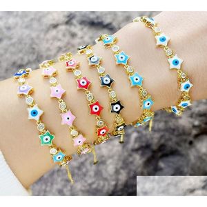 Charm Armband Fashion Gold Five Pointed Star Eyes Armband Color Drop Oil Eye Stars Zircon Leverans smycken Dhlkm