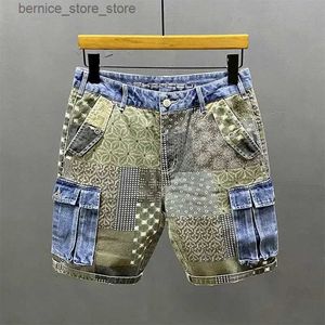 Men's Shorts New High Quality Designer Kpop Mens Hip-hop Irregular Printed Summer Slim Casual Pants Patchwork Printing Luxury Jeans Shorts Q240529