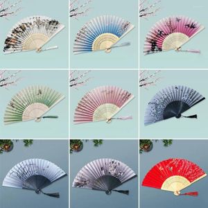 Decorative Figurines Bamboo Vintage Folding Fan 2024 Colorful Tassel Elegent Hand Silk Shank Classical Dance Clothing Accessories