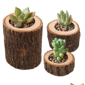 Kerzenhalter Stumpfhalter 3pcs/Set Säule rustikaler Baum Holz Candlestick Mini Blumenpot Outdoor Garten Succents Drop Lieferung Home D DHMJF