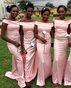 Artı Boyut Afrikalı Kadınlar Pembe Nedime Elbise Omuz Kapalı Uzun Denizkızı Resmi Parti Önlükleri Onur Hizmetçisi Düğün Konuk Elbisesi