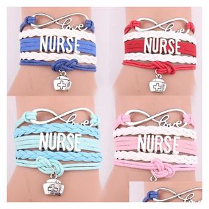 Charm Bracelets New Nurse Braided Leather Rope Medical Kit Bag Love Wrap Bangle For Women Girl Nurses Day Jewelry Gift Drop Delivery Dhefk