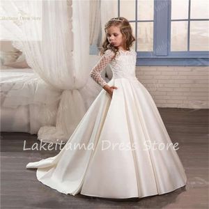 Простые платья для цветочниц на рукавиках Organza Cap Girls Wedding Kids Satin Consews Bow Princess Вечернее платье L2405