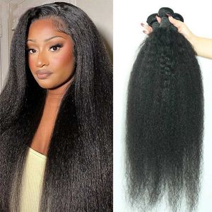 Hår wefts Twisted Straight Hair Bundle 32 40 Inch Remi Womens Hair Extension Thick Yaki Straight Hair Knit Bundle Q240529