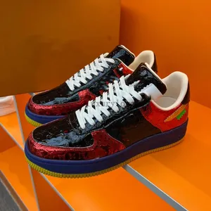 Designer Trainer Sneaker Virgil Casual Shoes Calfskin Leather Abloh Black White Green Red Blue Leather Overlays Platform Low Sneakers Size 36-45 5.08 02