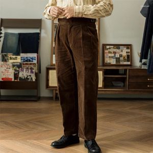 Erkek pantolon kırmızı kadife gündelik kahverengi retro tarzı pilili gurkha pantolon