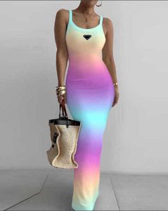 Womens designer clothing Designer High Quality Summer Knitted Halter Vest Long Dress Fashion Full Letter Print Logo Ice Silk Slim Waist Pack Hip Dress