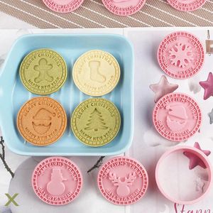 Baking Moulds 9 Pcs/set 3d Christmas Cookie Cutters Biscuit Mold Plastic Cartoon Pressable Stamp Xmas Year Decor Pastry Cake Decora