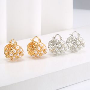 Pearl Basket Stud Earrings with Crystals Earring