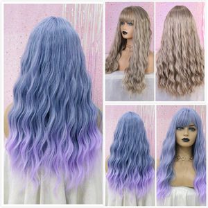 Wig Set Qi Liu Hai Zi Luo Lan Gradient Syntetisk fiber Wig Womens Style