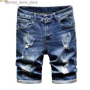 Men's Shorts 2024 New Blue Hole Denim Shorts Mens Summer Casual Jeans Shorts Large Size 28-36 38 40 Q240529