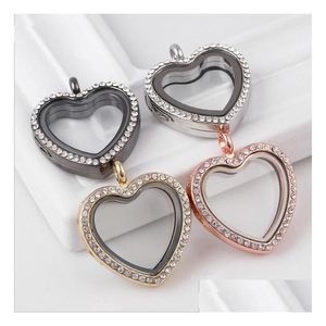 Lockets Heart Shape Floating Locket With Crystals Magnetic Pendant Classic Memory Jewelry Drop Delivery Necklaces Pendants Dhaqo