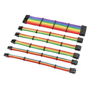 New ATX Standard 24Pin 8Pin Power Cord Adapter Converter Vga Line Graphics Card 6+2pin Rainbow Cotton Mesh Woven Extension Cord