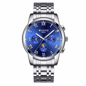 WLISTH Quartz Mens Watch With Nonworking Subdials 41MM Luminous Dial Life Waterproof Stainless Steel Bracelet Wearproof Man Wrist Watch 238m