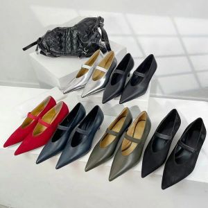 Shoes Top quality toteme shoes pointed toes leather Kitten heels Mary Jane pumps Luxury designer dress Office Factory