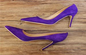 Casual Designer Sexy lady fashion women pumps purple suede real leather point toe high heels shoes pumps Stiletto 12cm 10cm 8cm pa7707741
