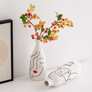 Vase Creative Facial Ceramic Vase Arnamentsリビングルームワインキャビネットデスクトップフラワーアレンジメントコンテナホームデコレーションアクセサリー