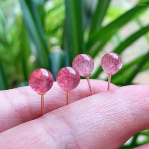 Brincos de garanhão pequeno quartzo de morango natural redondo para mulheres colorido dourado cor rosa jóias de pedra minimalista de cristal rosa