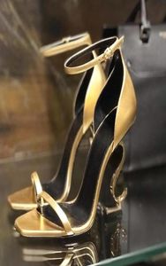 2019 Gold Red Black Patent Leather 105cm Saltos Designer Mulheres Letters Uniques Sandals Dress Sapatos de casamento Sexy Sandals 358648048