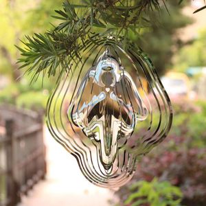 Dekorativa figurer rostfritt stål vindklockor ängel kreativ form 3d spinner roterande trädgård hängande dekoration