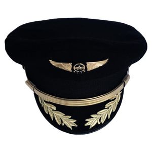 Custom Upscale Pilot Cap Airline Captain Hat Uniform Halloween Party Adult Men Military Hats Black For Women Wide Brim 189I