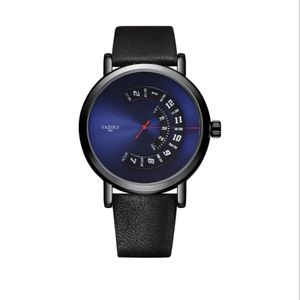 Yazol Vacker unik uppringning Personlighet Turntable Design Mens Watch Smart Sports World Time Watches Leather Strap Youth Wristwatches M 266C
