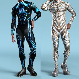 Cool Men Bodysuit Cyberpunk 3D Baskılı Steampunk Zırh Tulum Cadılar Bayramı Partisi Cosplay Kostüm Karnaval Romper Zentai Takım