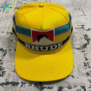 Sticked Striped Patch Yellow Rhude Baseball Cap Männer Frauen 1 1 Hochwertige Sonnenschutzmittel im Freien ein verstellbarer Hut breiter Krempe 290b