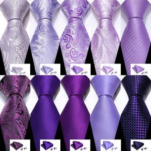 Neck Ties Mens Gift Silk Mens Tie Set Purple Solid Paisley Stripe Wedding Business Tie Mens Neckline Handheld Barry Cufflinks. Wang! Q240528