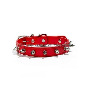 Dog Collars & Leashes Fashion Punk Metal Rivet Collar Candy Colors Pu Leather Leash Pet Puppy Supplies Red Blue Drop Delivery Home Gar Dhwyw