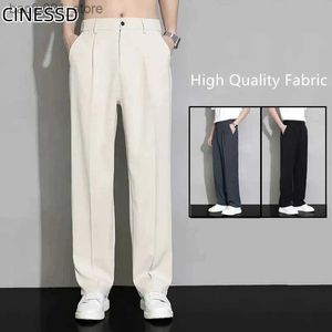 Mäns byxor Summer Mens Casual Loose Straight Pants Button Elastic Midje Solid färg Löst och andningsbara byxor Minimal design i Korea Q240529