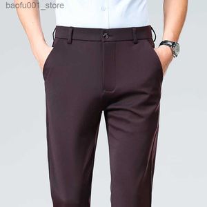 Men's Pants Mens Summer Trousers Elastic Classic Office Business Tight Pants Solid Color Spandex Set Pants Korean Straight Pants Q240529