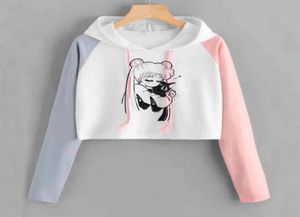 Crop Hoodies Sweatshirts Women Kawaii Clothes Long Sleeve Harajuku Sailor Moon Cat Copped Hoodie for Ladies Gils Y2007061515913
