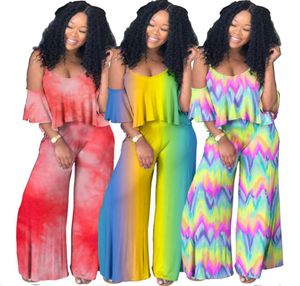 New women clothes two piece sets Vneck sling gradient tiedye shirt african clothing 2 piece outfit ruffled pants womens designer7062289