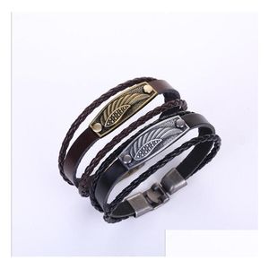 Charme Armbänder verkaufen Lederarmband Retro Angel Wings geflochten