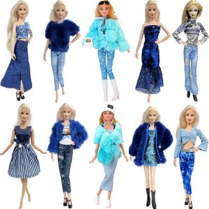 Doll Apparel Mix Blue Clothes For Princess 1/6 Doll Dress Party Beautiful Coat Fashion Outfits Pants For Barbies Doll Accessories JJ Y240529