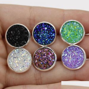 Stud yeni 12mm yuvarlak druzy taş küpeler bling brusy reçine sier kadınlar için bayanlar moda el yapımı takılar bk damla teslimat dhmh0