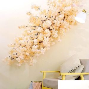 Dekorativa blommor kransar 100 cm falska körsbärsblomningsflödesgrenar Silkblommaträd växter konstgjorda bröllopsbakgrund väggparti dh19w