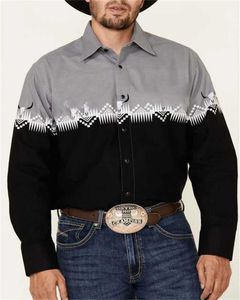 Мужские рубашки платья 2024 Новые западные джинсовые рубашка для рубашки на пуговицах на пуговицах повседневной рубашка с длинным рубашкой. Негабаритный размер Q240528