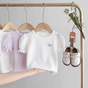 T-shirts Kids Girls Casual T-shirts Children Summer CLothes 2022 New Arrival Baby Girls Cute Tops White Purple T-shirts d240529