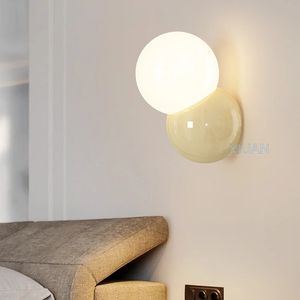 Luminárias de parede de bola redonda nórdica para quarto creme de iluminação branca amarela de cabeceira de cabeceira de parede da sala de estar da sala de estar do corredor do corredor do corredor 240529