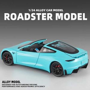 Diecast modell bilar ny 1/24 skala tesla roadster cabriolet legeringsmodell bil diecast leksak bilsamling simulering ljudlätt leksak för barn