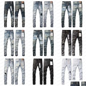 Mens jeans designer för byxor lila trender dog svart rippad cyklist smal fit motorcykel mans staplade män baggy droppleveranskläder c otf5c